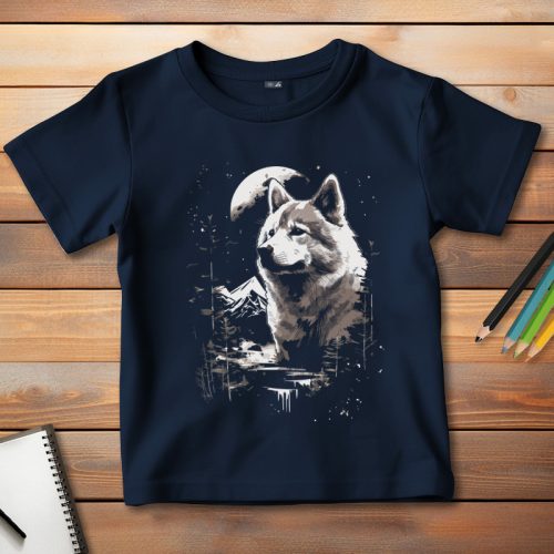 Akitás póló gyerekeknek sötétkék színben