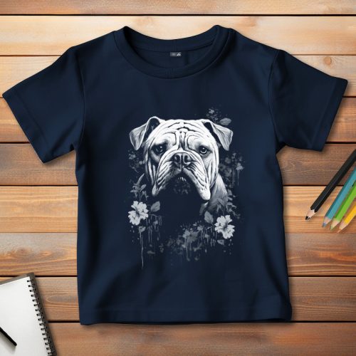 Angol bulldogos póló gyerekeknek sötétkék színben