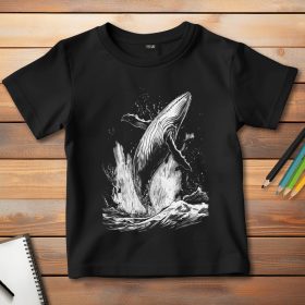 Bálnás póló gyerekeknek fekete színben