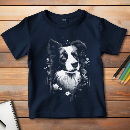 Border collie-s póló gyerekeknek sötétkék színben