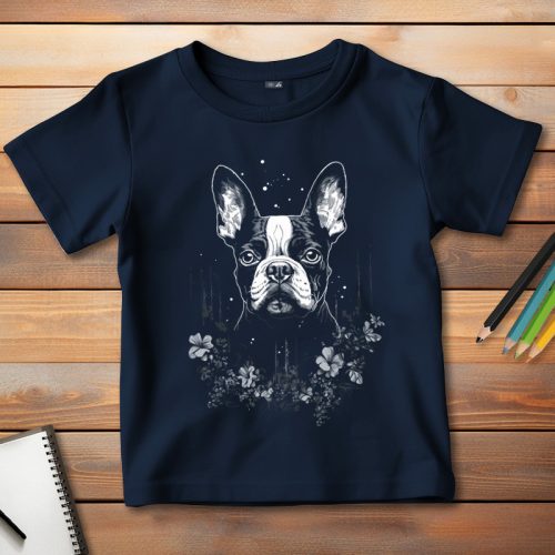 Boston terrieres póló gyerekeknek sötétkék színben