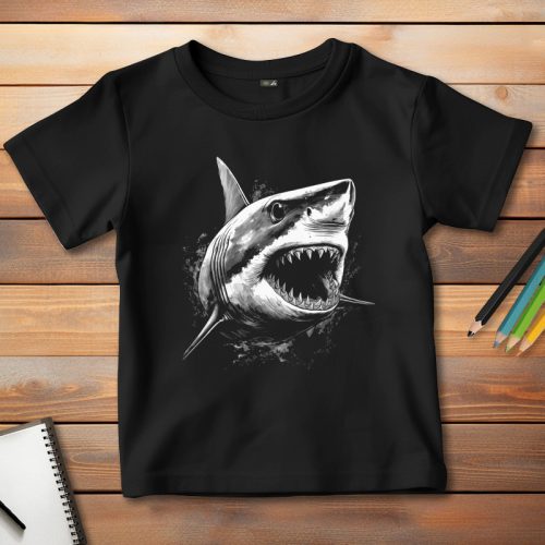 Cápás póló gyerekeknek fekete színben