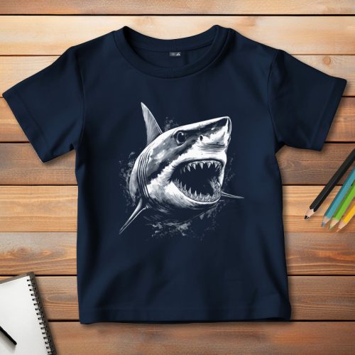 Cápás póló gyerekeknek sötétkék színben