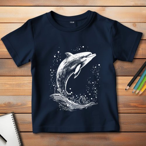 Delfines póló gyerekeknek sötétkék színben