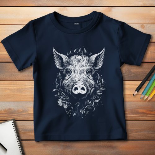 Disznós póló gyerekeknek sötétkék színben