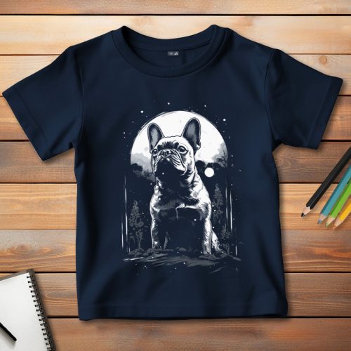 Francia bulldogos póló gyerekeknek sötétkék színben