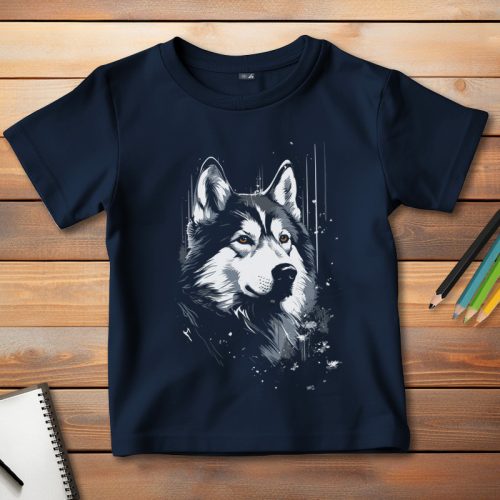 Husky-s póló gyerekeknek sötétkék színben