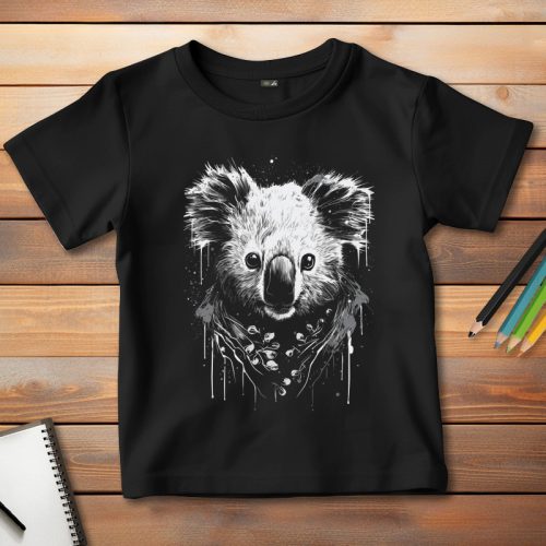 Koalás póló gyerekeknek fekete színben