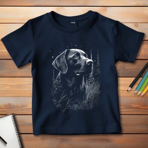 Fekete labradoros póló gyerekeknek sötétkék színben