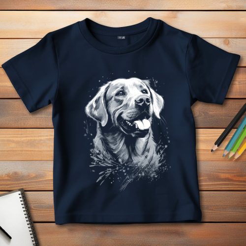 Sárga labradoros póló gyerekeknek sötétkék színben