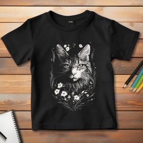 Macskás póló gyerekeknek fekete színben
