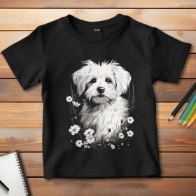 Máltai selyemkutyás póló gyerekeknek fekete színben