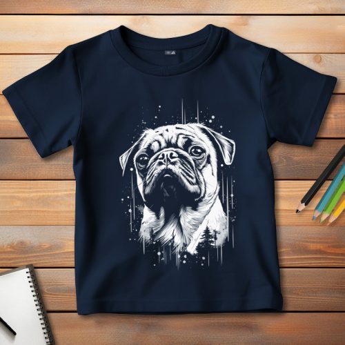 Mopszos póló gyerekeknek sötétkék színben