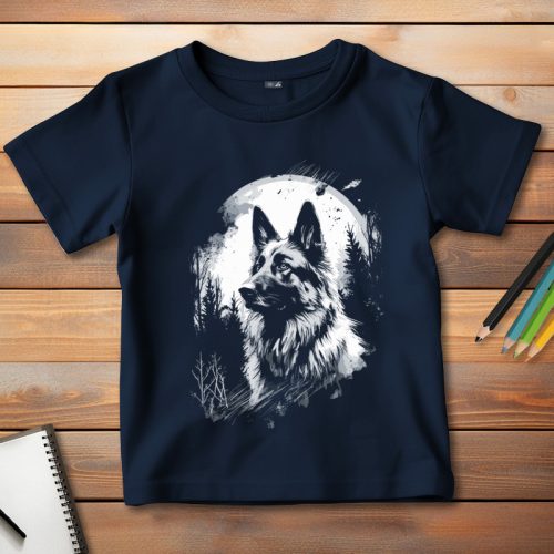 Németjuhászos póló gyerekeknek sötétkék színben