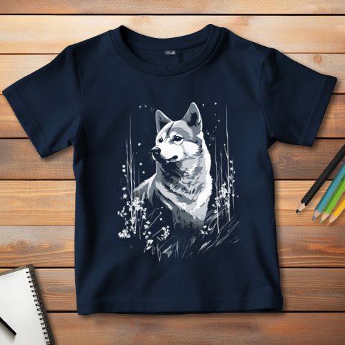 Shiba inus póló gyerekeknek sötétkék színben