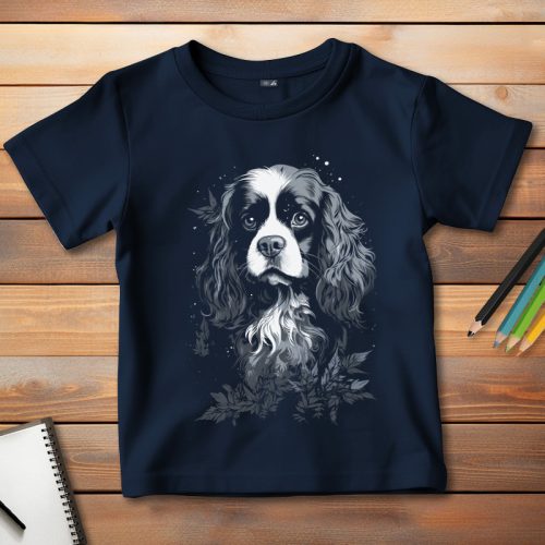 Cavalier king charles spánieles póló gyerekeknek sötétkék színben