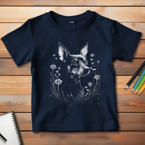 Törpe pincseres póló gyerekeknek sötétkék színben