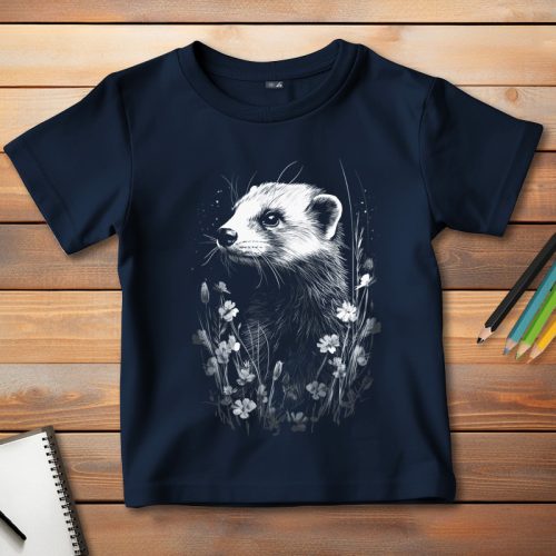 Vadászgörényes póló gyerekeknek sötétkék színben