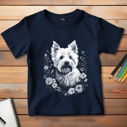 Westie-s póló gyerekeknek sötétkék színben