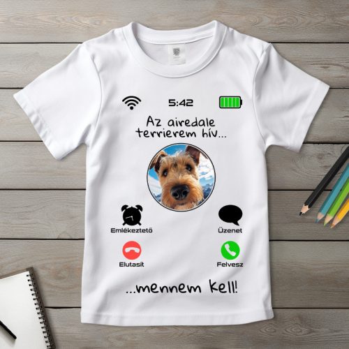 Airedale terrieres póló gyerekeknek fehér színben