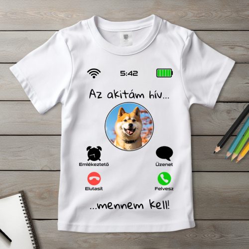 Akitás póló gyerekeknek fehér színben