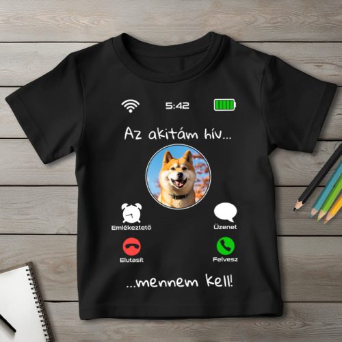 Akitás póló gyerekeknek fekete színben