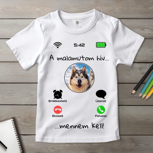 Alaszkai malamutos póló gyerekeknek fehér színben