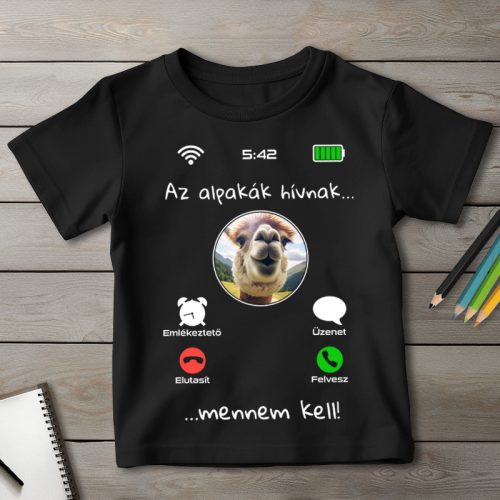 Alpakás póló gyerekeknek fekete színben