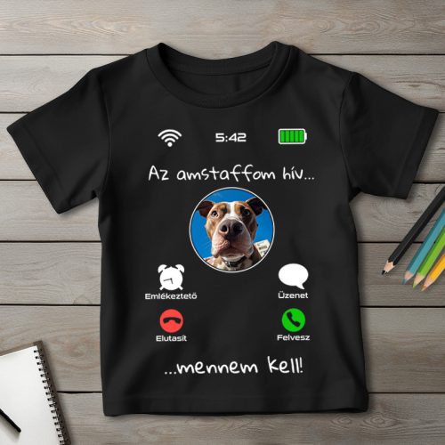 Amstaffos póló gyerekeknek fekete színben