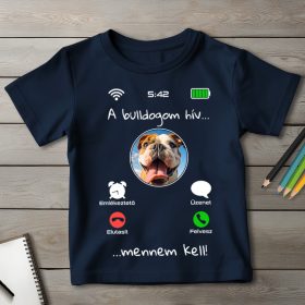 Angol bulldogos póló gyerekeknek sötétkék színben