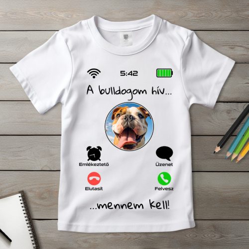 Angol bulldogos póló gyerekeknek fehér színben