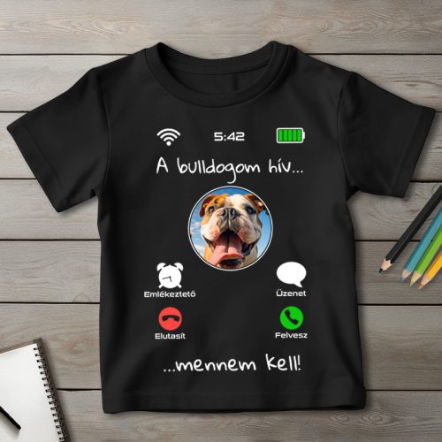 Angol bulldogos póló gyerekeknek fekete színben