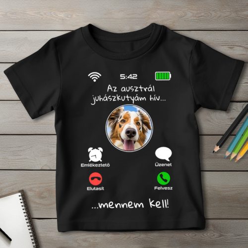 Ausztrál juhászkutyás póló gyerekeknek fekete színben