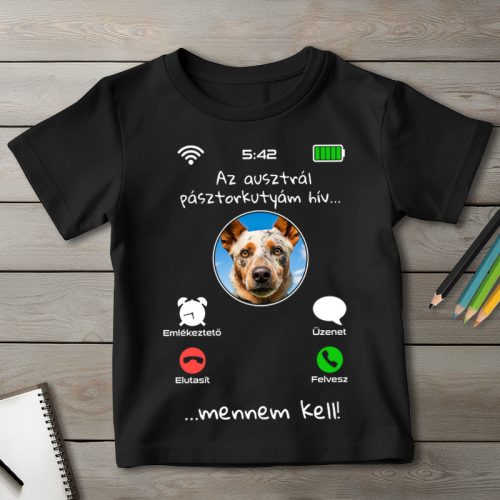 Ausztrál pásztorkutyás póló gyerekeknek fekete színben