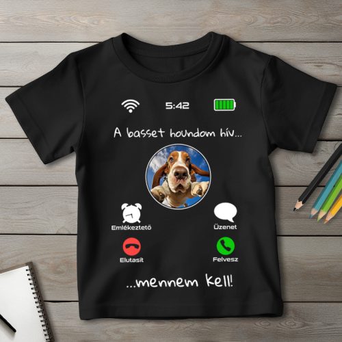 Basset houndos póló gyerekeknek fekete színben