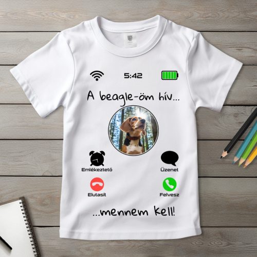 Beagleös póló gyerekeknek fehér színben