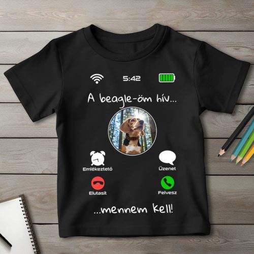 Beagleös póló gyerekeknek fekete színben