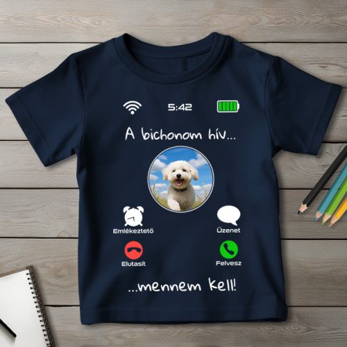 Bichon frisés póló gyerekeknek sötétkék színben