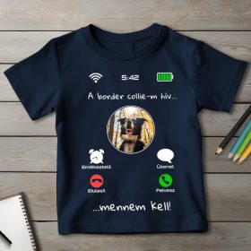 Border collies póló gyerekeknek sötétkék színben