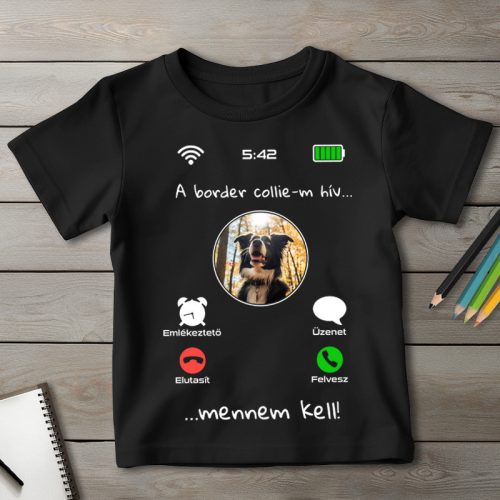 Border collies póló gyerekeknek fekete színben