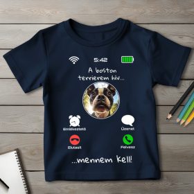 Boston terrieres póló gyerekeknek sötétkék színben