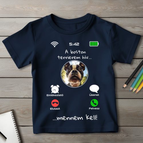 Boston terrieres póló gyerekeknek sötétkék színben