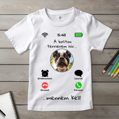 Boston terrieres póló gyerekeknek fehér színben