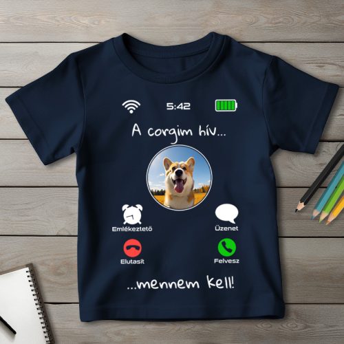 Corgis póló gyerekeknek sötétkék színben
