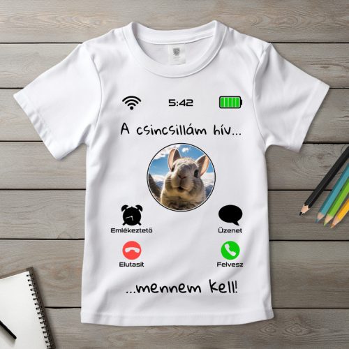 Csincsillás póló gyerekeknek fehér színben