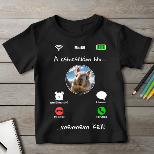 Csincsillás póló gyerekeknek fekete színben