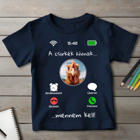 Csirkés póló gyerekeknek sötétkék színben