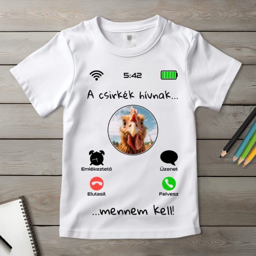 Csirkés póló gyerekeknek fehér színben