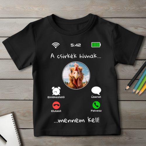 Csirkés póló gyerekeknek fekete színben