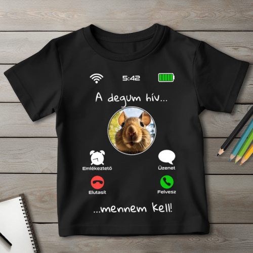 Degus póló gyerekeknek fekete színben